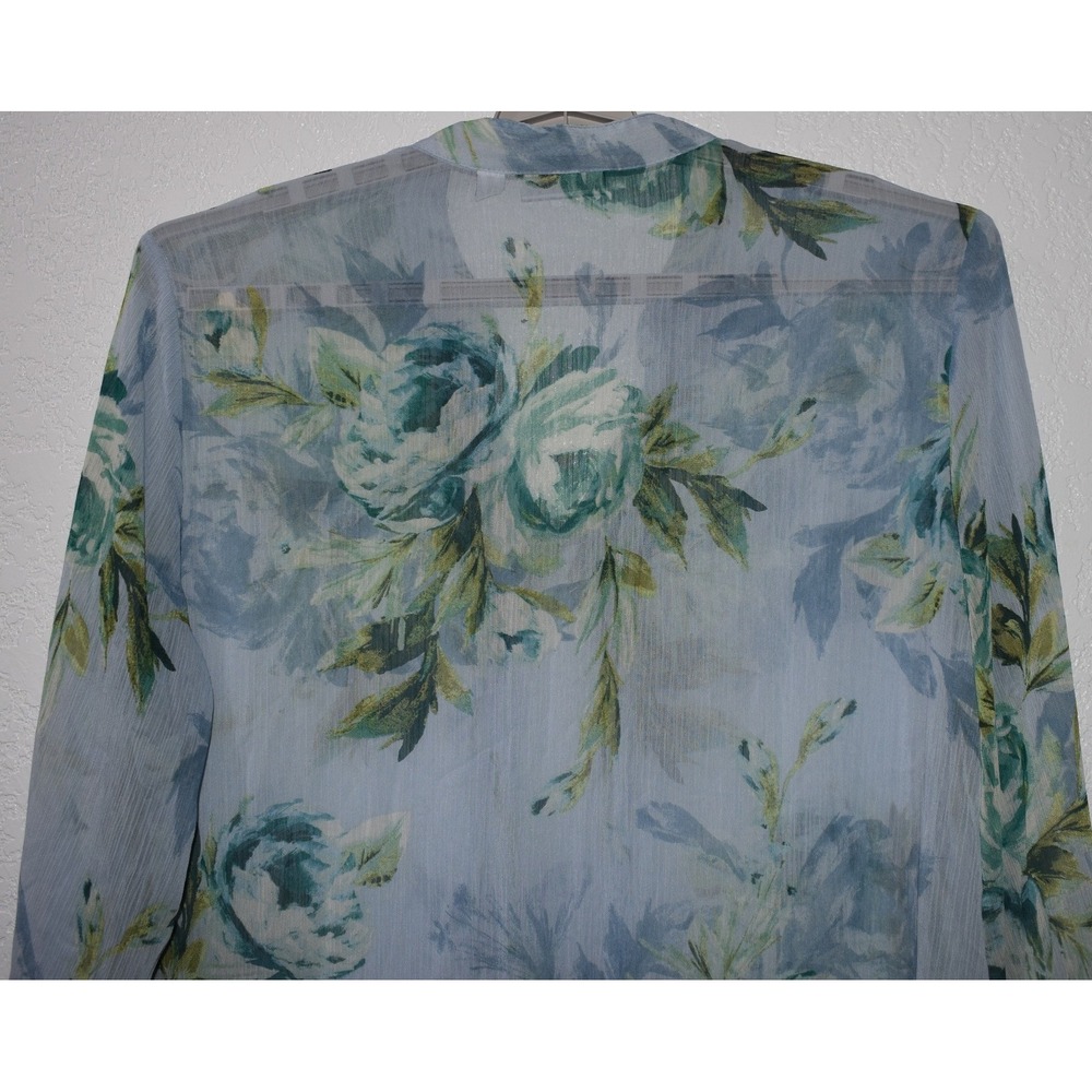 Susan Graver Top 2X Blue Floral Pintuck V-Neck Sheer Lace Sleeve Tunic Blouse - Picture 3 of 16